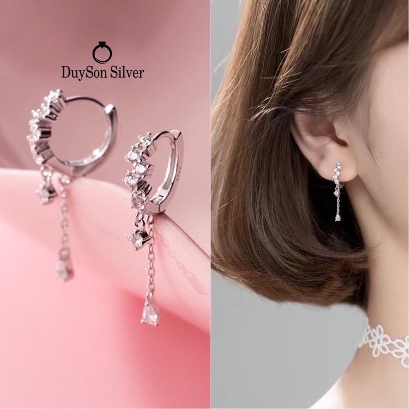Bông tai tròn dáng rơi bạc nữ Khuyên tai bạc 925 đính đá DUYSON SILVER [KVDDKX4]