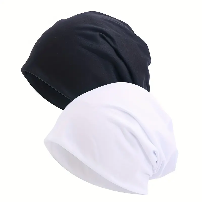 2pcs Soft Polyester Slouchy Beanie Hats for Women - Stretchy, Breathable Ear Warmer Headscarf Caps in Black & Gray - Hand Washable, Ideal for Postpartum Recovery & Chemo Patients 6