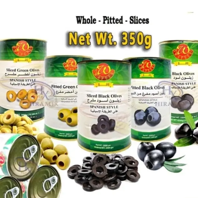WAFEER Black Olives / Green Olives 150g (Whole/Pitted/Sliced) - Zaitun Hitam & Hijau, Sedia untuk Hidangan, Kualiti Premium
