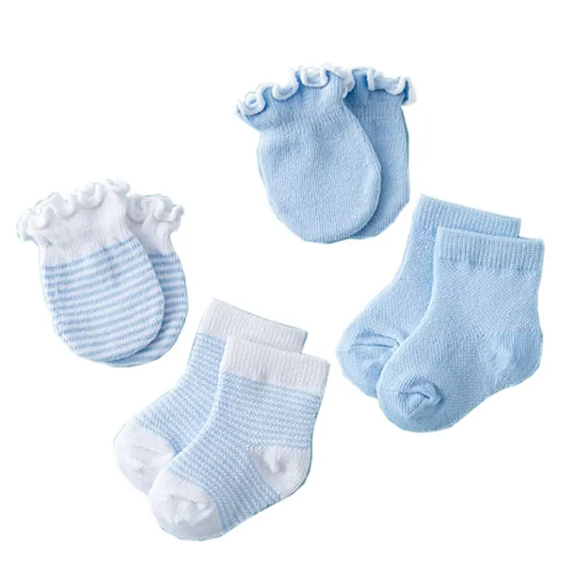 Tai 4 Pairs Baby Newborn Anti-Slip Baby Socks and Gloves No Scratch Mittens
