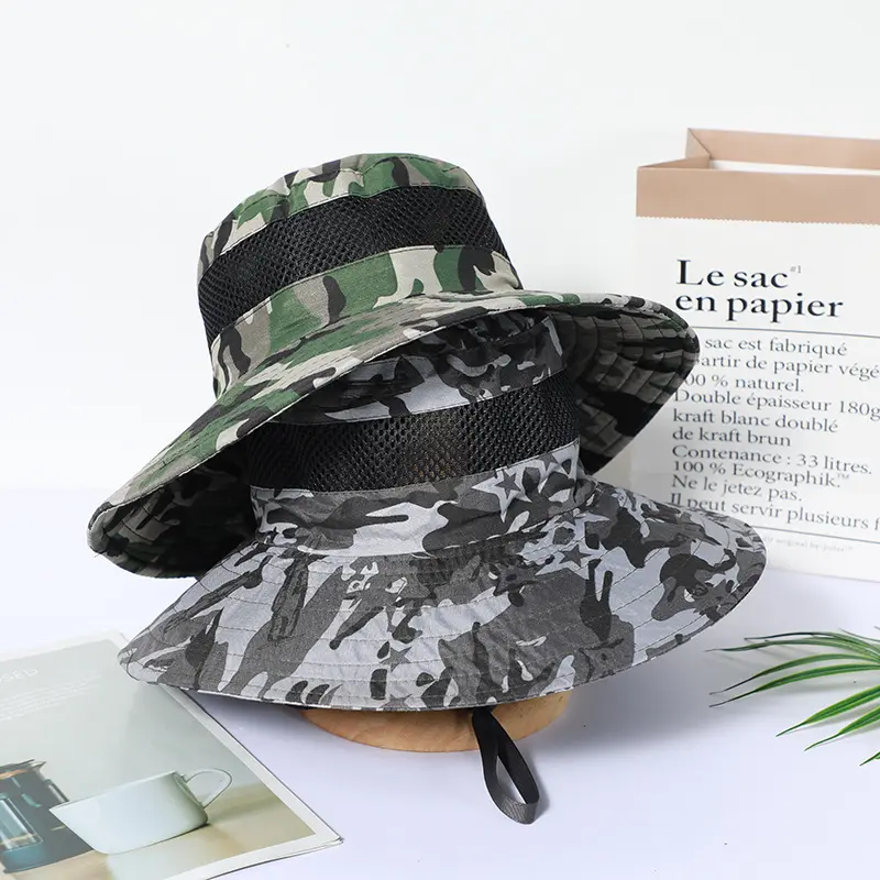 Outdoor Big Brim Sun Protection Bucket Hat Sun Hat Camouflage Dome Camouflage Fishing Alpine Cap Soft Breathable Quick-Drying
