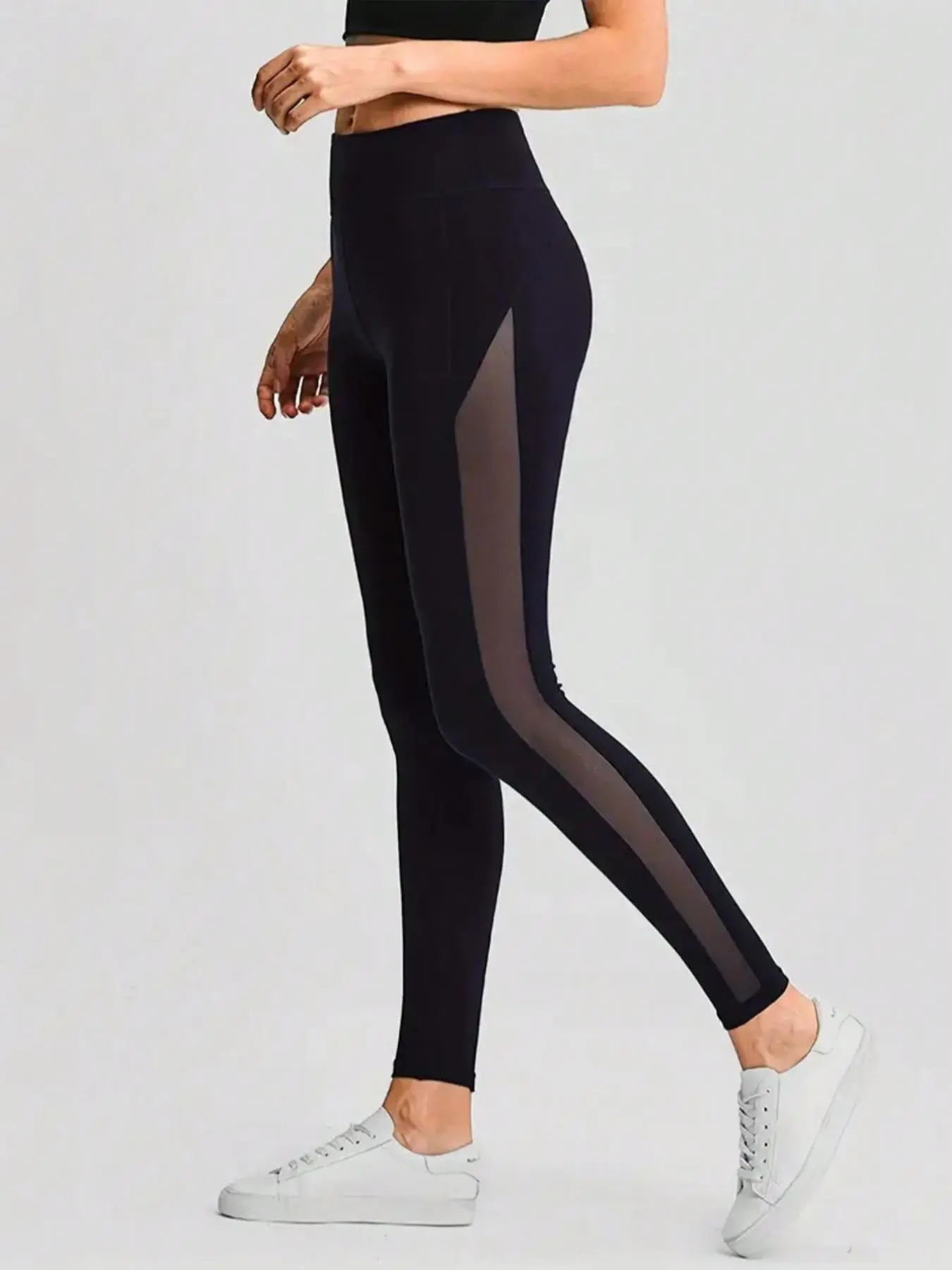 Women's Plain Side Mesh Contrast Sports Leggings, Casual Comfy Breathable High Stretch Skinny Pants for Yoga Gym Workout Running, Ladies Sportswear for All Seasons