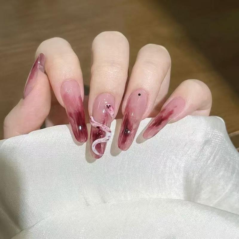 Đầu Móng Tay, Trang Phục Áo Giáp Cầm Tay, Thiết Kế Năm Rắn, Làm Đẹp Rắn, Màu Trắng, Gradient Nhòe Cao Cấp, Khí Quyển Thanh Lịch, Thích Hợp Cho Năm Mới 0