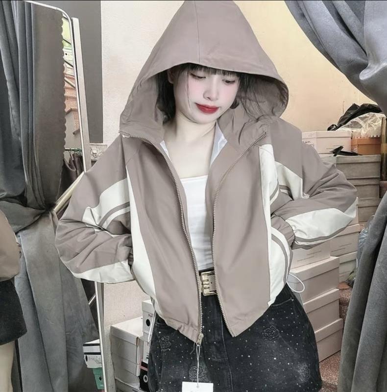 Áo Khoác Gió Nữ Form Vừa Dáng Lửng Phối Màu Tay Ngực Thời Trang 2 Lớp Chống Nước ,Chất gió tráng bạc, Chống mưa, Chống gió. 0