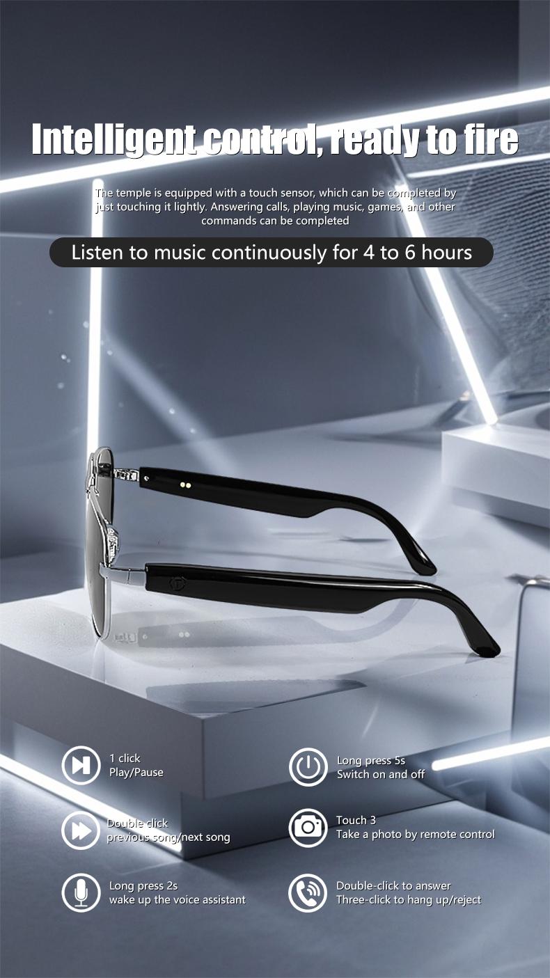 Product Introduction of G01 Smart Glasses Music Playback Bluetooth Call Remote Control Photo Life Waterproof Sunglasses Anti-blue Light Mirror Hot Sales 6