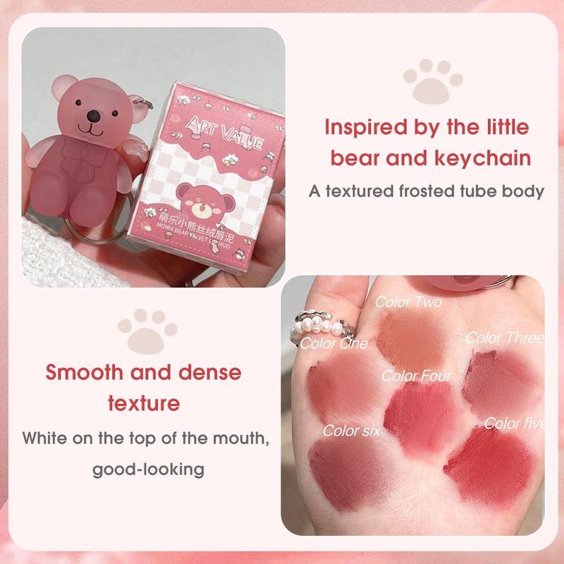 Product Introduction of Cute Cartoon Bear Keychain Design Lipstick, Matte Lip Mud, Long Lasting Easy Coloring Lip Stick for Girls & Women Makeup 17