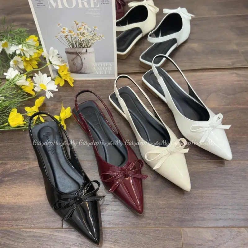 Sục bệt nữ mũi nhọn đính nơ da bóng kính hàng cao cấp full hộp ( PH09 ) DéP Shoes GiàY 4