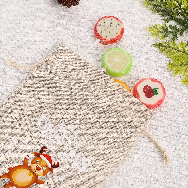 Product Introduction of 5/1pcs Linen Christmas Candy Gifts Bags Santa Claus Snowman Drawstring Bag New Year Snack Packaging Party Bags 21