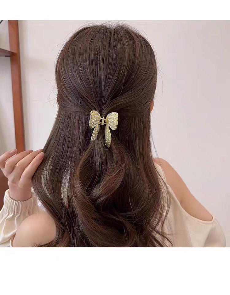 Product Introduction of Lovito Elegant Plain Bow Pearls Hair Clips for Women 1