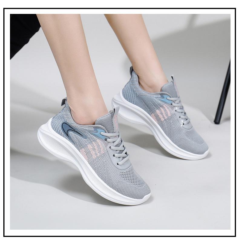 Product Introduction of Women's White Shoes Thick Sole Light Running Shoes Fashionable Stylish Outfit Autumn Breathable Sneaker Flying Woven Korean Style Women's Shoes 18