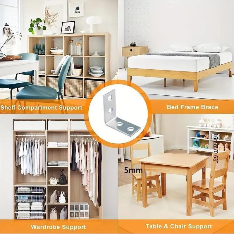 Product Introduction of L-shaped Corner Bracket with Screw, 90° Angle Corner Bracket with Screw, Universal Fastener for Wooden Furniture Cabinet Chair Drawer 5