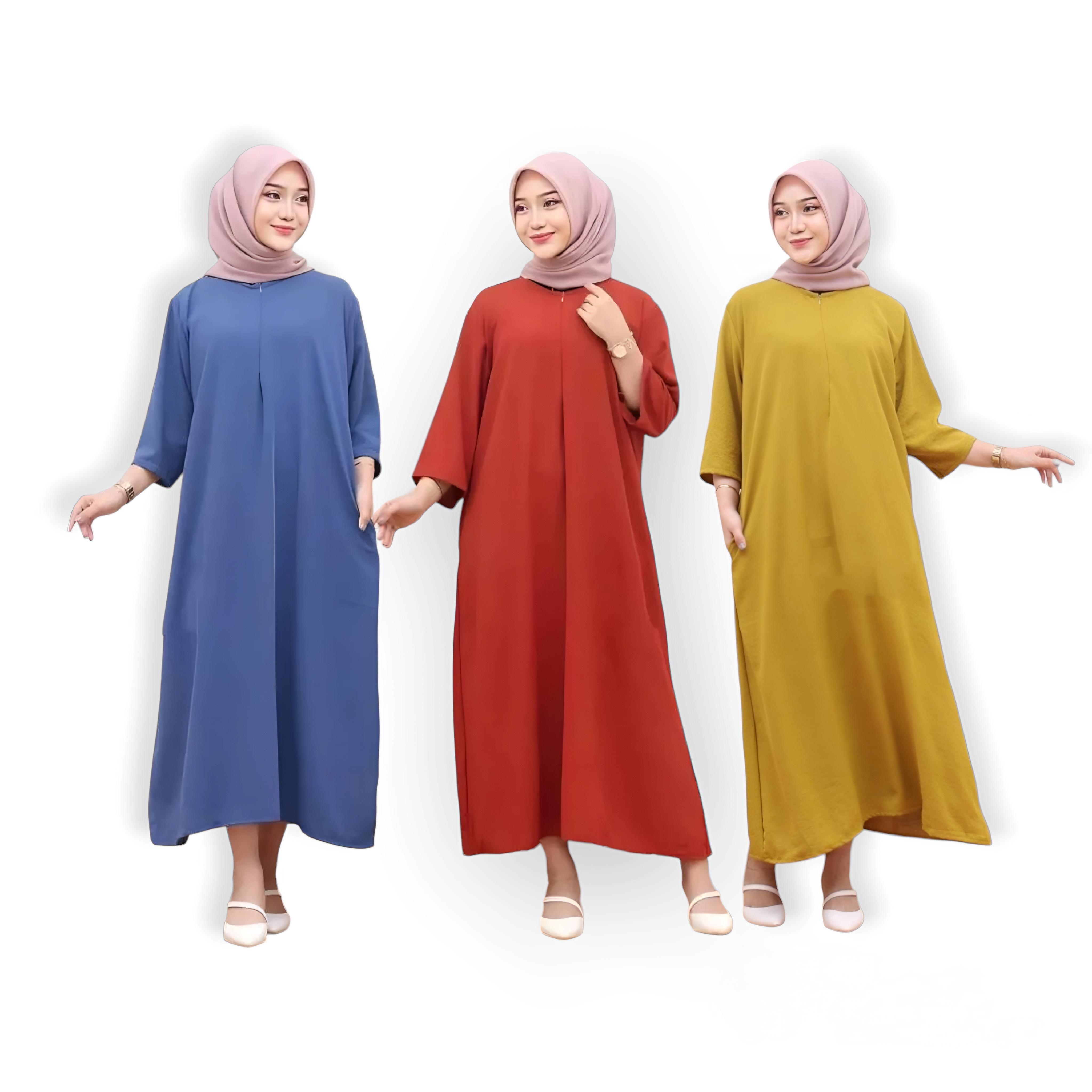 Bundling 3pcs dres gamis crinkle/paket 3pcs dres gamis crinkle airflow lengan 3/4 murah Dewasa Wanita Muslim