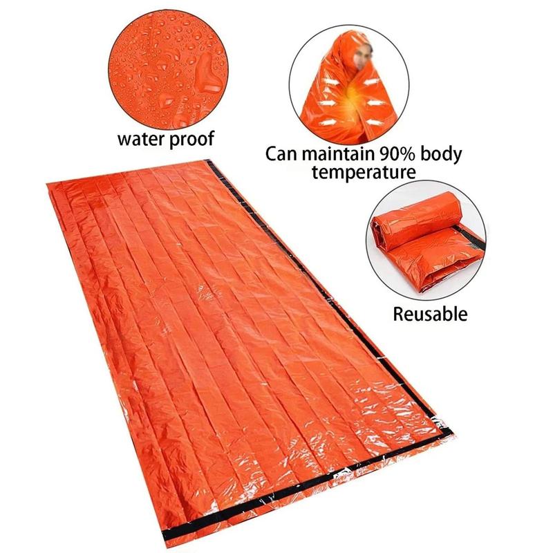 Orange Sleeping Bag with Whistle, 2 Counts Waterproof Windproof Winter Hiking Camping Tactical Blanket, Outdoor Emergency Sleeping Bag 6