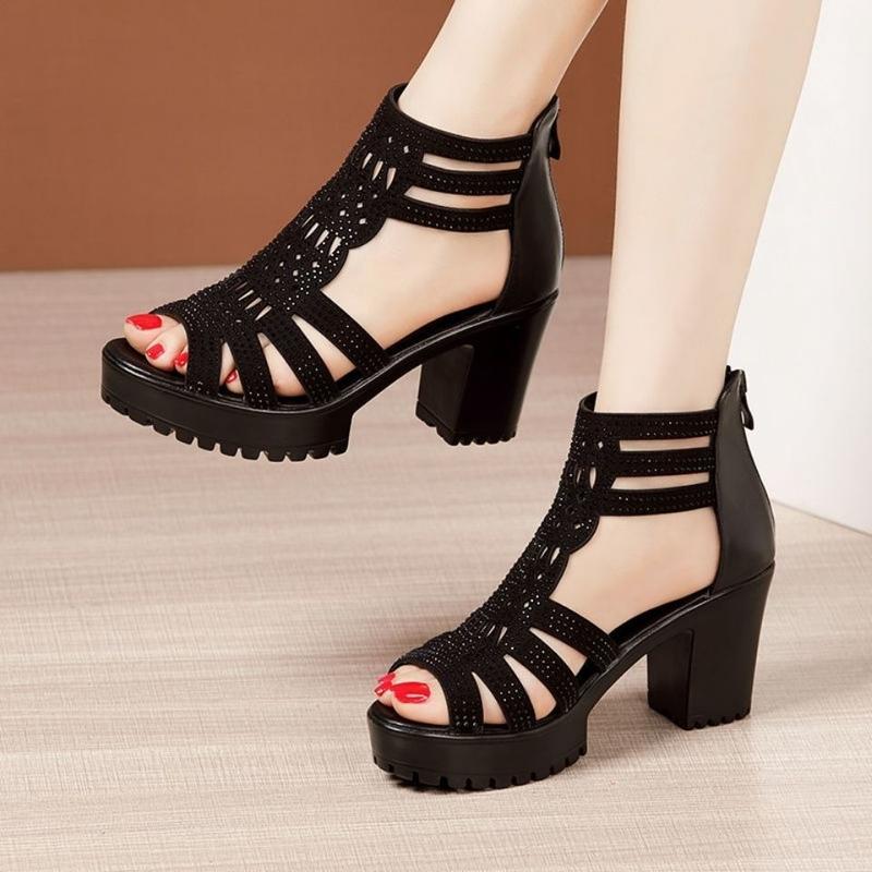 Dép Nữ, Nhẹ, Thoải Mái, Phong Cách Xuyên Biên Giới, Gót Chunky, Chống Trượt, Hở Mũi, Gót Cao Vừa, Kiểu La Mã, Giày Cao Cổ, Bốt Sandal Tăng Chiều Cao, Thích Hợp Cho Mẹ, Hàng Mới Về 2024 1