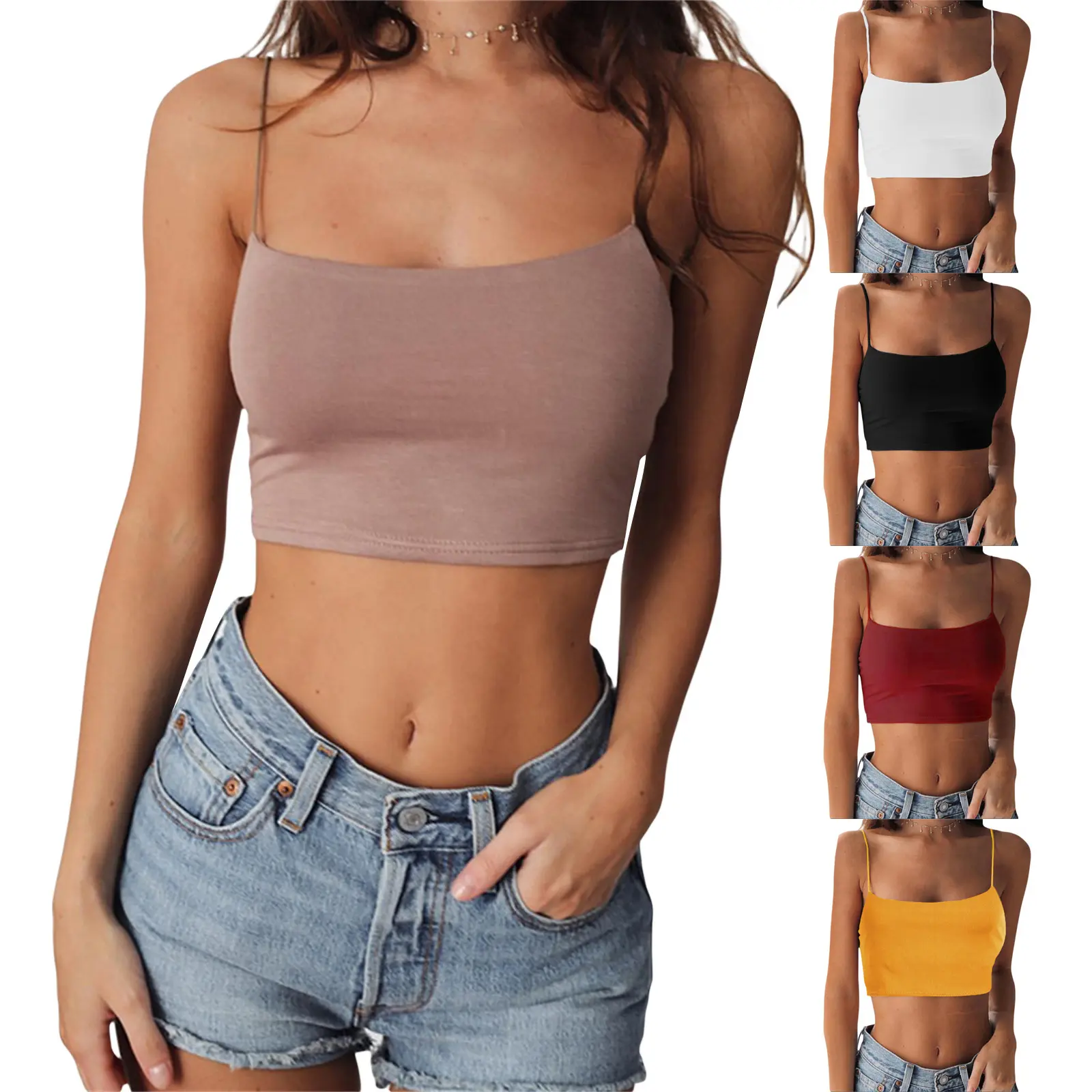 Women Sexy Top, Sling Solid ColorLow Chest Tank, Summer Hollow Back Wild Fashion Top Shirt