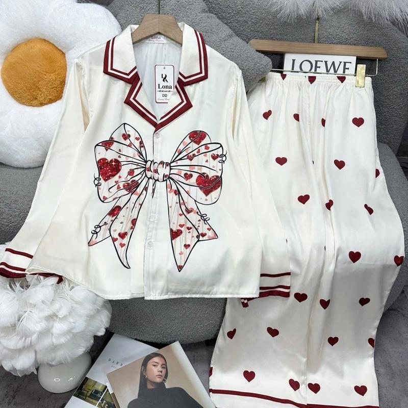 BỘ PIJAMA (LONA)(mã NƠ ĐỎ) form 40-60kg - CHẤT LỤA LATIN TƠ TẰM 0
