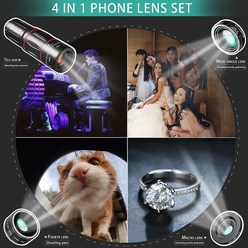 Bộ ống kính máy ảnh điện thoại, HD, ống kính điện thoại 25X zoom tele, ống kính macro và mắt cá điện thoại góc rộng, thích hợp cho điện thoại thông minh, [Thanh Toán Khi Nhận Hàng] 2