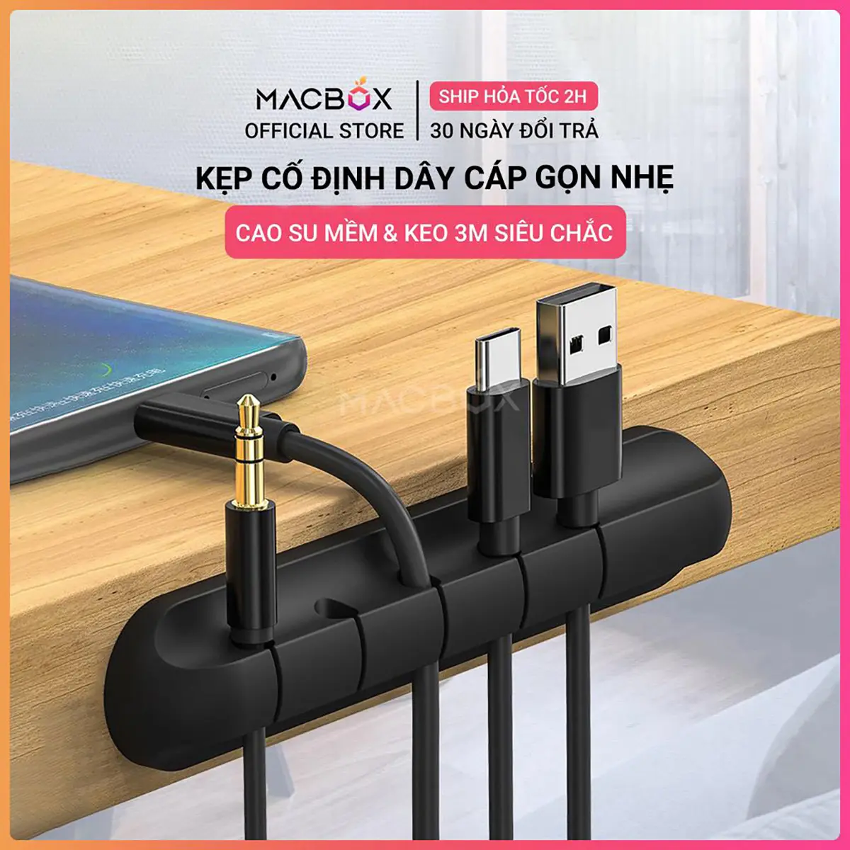 Kẹp cố định dây cáp sạc tiện lợi, giúp bàn làm việc ngăn nắp