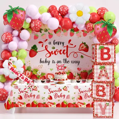 Strawberry Birthday Banner Decorations | Berry Themed Party Backdrop Supplies For Girls, Kids & Teens Birthday Parties