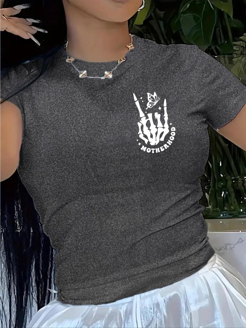 Product Introduction of Plus Size Skull & Letter Print Round Neck Tee, Plus Trendy Casual Short Sleeve Graphic T-Shirt for Daily Wear, Ladies Plus Clothing for Summer 6