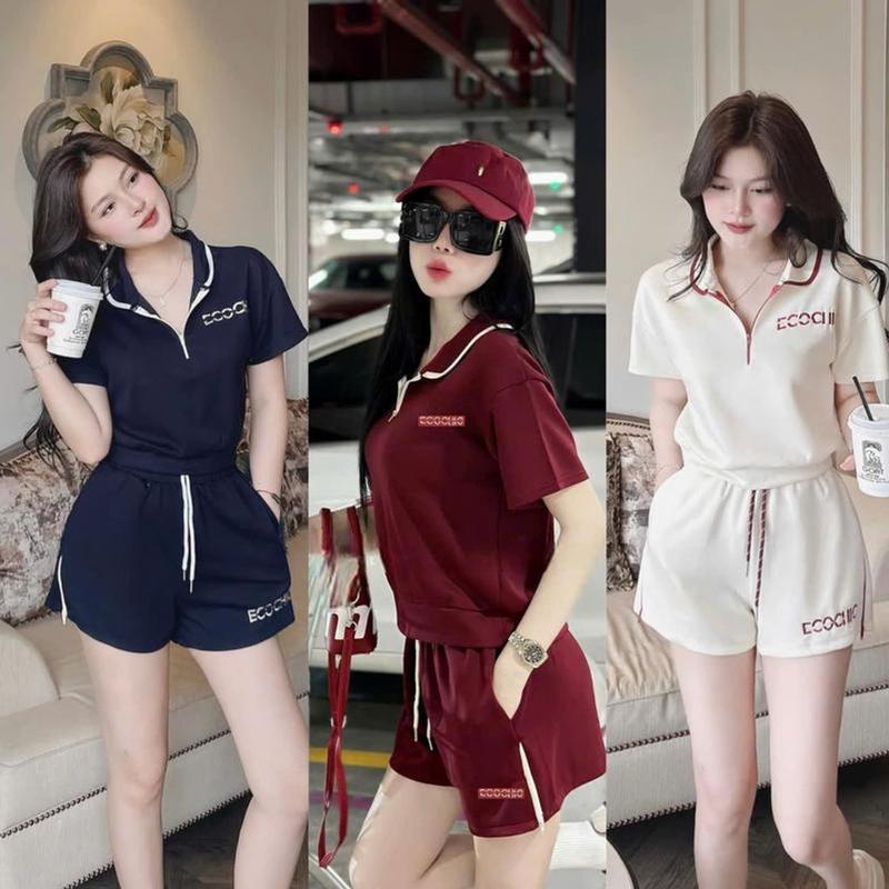 Set Bộ Đùi Thêu Chữ Nổi Cổ Khóa Chất UMI Hàn Sang Chảnh Năng Động Cạp Chun Có Túi khóa kéo 2 bên quần top women 2025 by TH Store 0