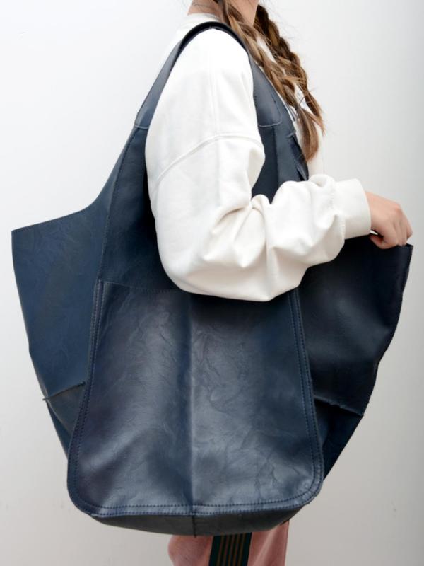 Plain Color Large Capacity Tote Bag,  Fashion Casual Shoulder Bag for Women, Vintage Style Pu Leather Tote Bag for for Work Travel 2