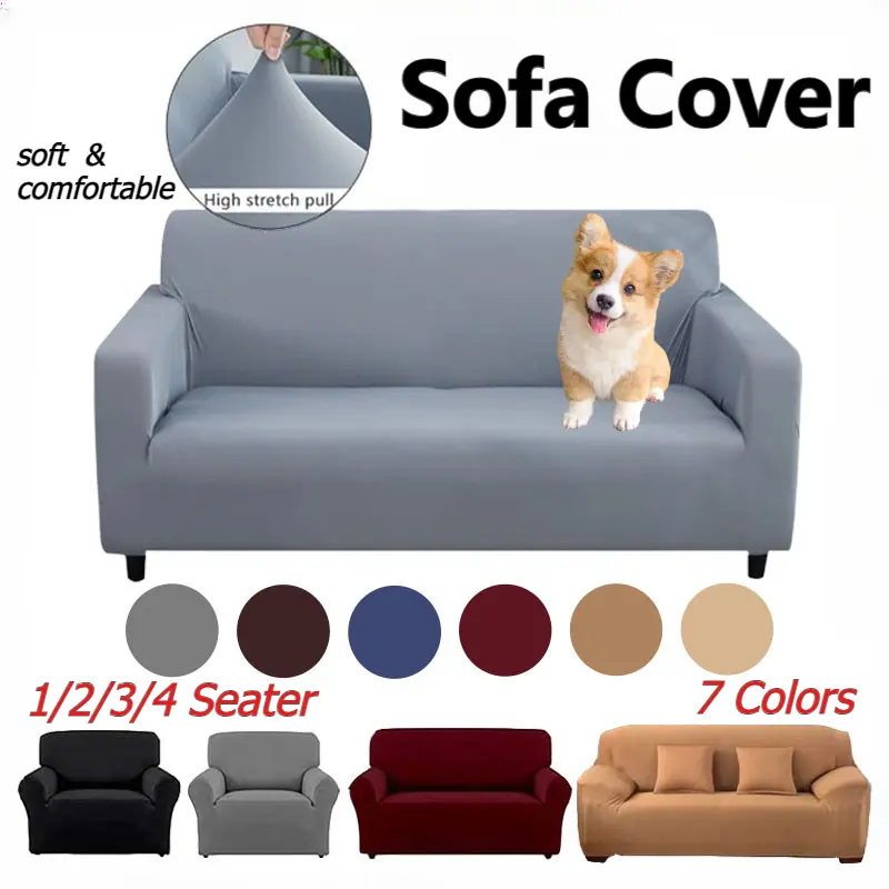 VIXPLORN Solid Color Sofa Cover 1/2/3/4 Seater Stretchable Removable Set Sofa Cover L Type Seat Cover for Elasticity Sofa