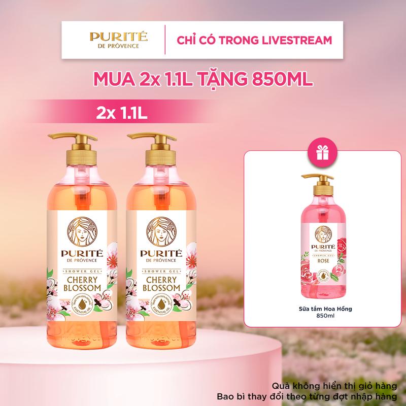 Combo Sữa Tắm Purite Hoa Anh Đào 1.1Lx2 + Tặng Sữa Tắm Purite Hoa Hồng 850ML