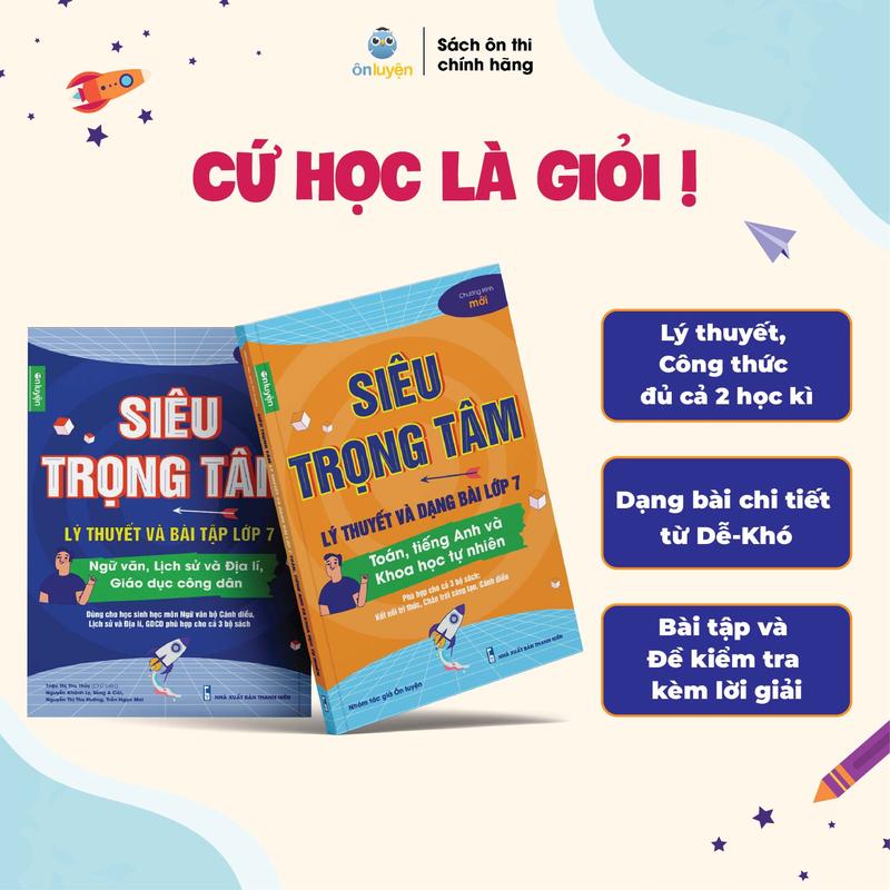 Lớp 7 (Bộ Cánh Diều )- Combo 2 cuốn Siêu trọng tâm TOÁN, TIẾNG ANH, KHTN và Văn, Khoa học xã hội lớp 7- Nhà sách Ôn luyện