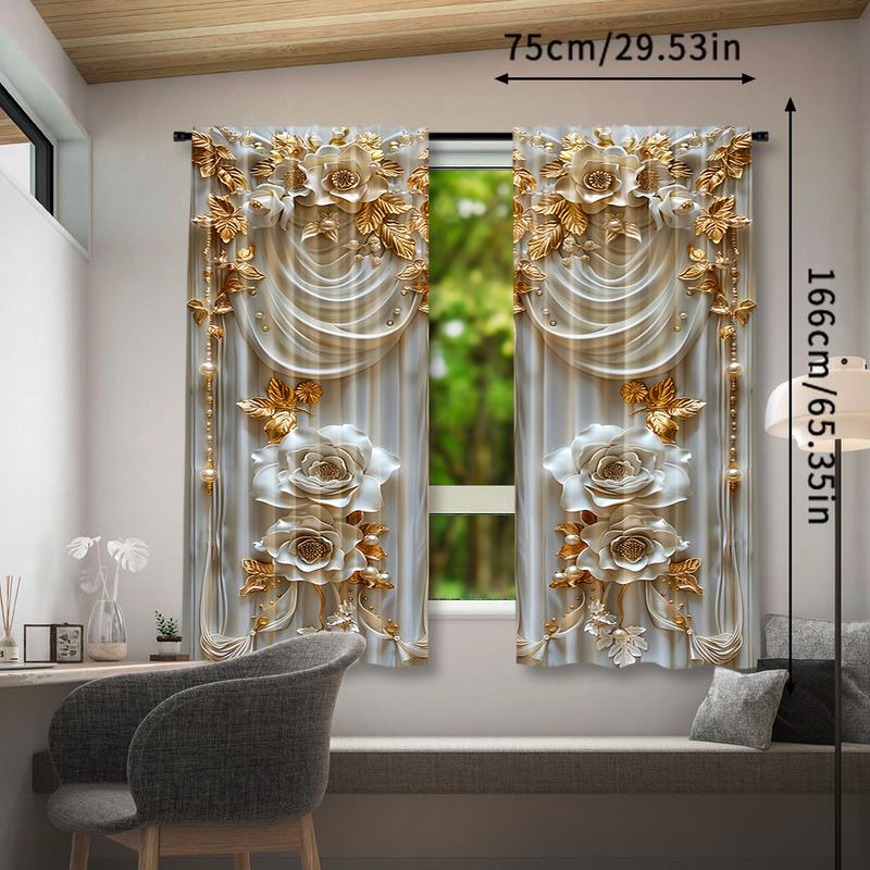 Product Introduction of Rèm Polyester Pongee, Bộ 2 mảnh, Thiết kế hoa màu vàng nổi thanh lịch, Tấm cửa sổ có túi thanh treo bán mờ, thích hợp cho phòng ngủ, rèm in kỹ thuật số phong cách đương đại, dệt kim, trọng lượng vải 100-120g, có thể giặt bằng máy, điều trị trang trí 4