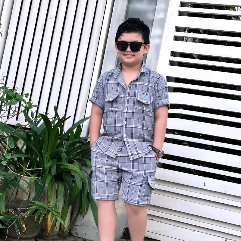 Bộ Quần Áo Sơ Mi Caro Cho Bé Trai 12-52Kg 4