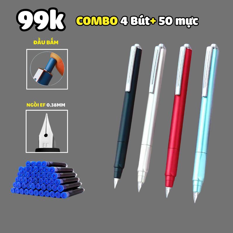 Bút máy bấm ngòi EF (01) cho HS cấp 1, viết êm trơn 0.38mm, chất liệu nhựa ABS, nhẹ dễ cầm nắm, dùng được cả ống mực và mực bơm lọ