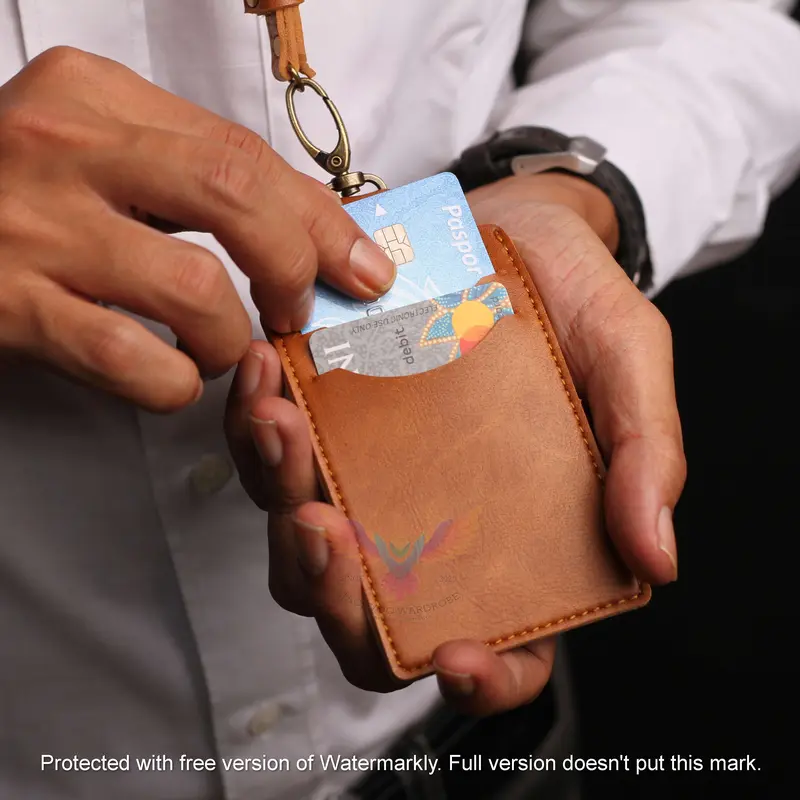 QUICK - NAME TAG KARTU NAMA ID CARD KULIT KANTOR 3 SLOT LANYARD ELEGANT KANTOR 4