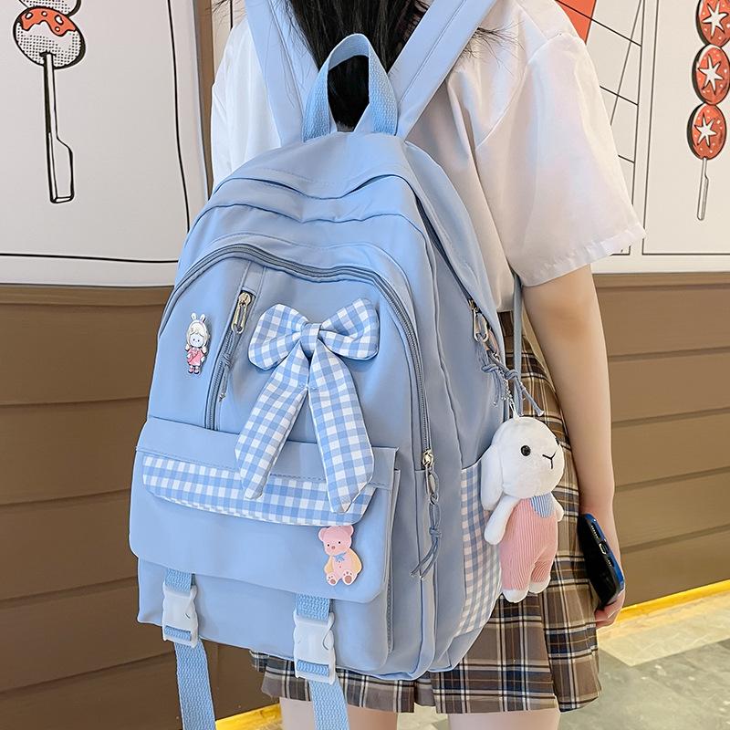 BALO NỮ KÈM NƠ VÀ STICKER ĐI HỌC, ĐI CHƠI PHONG CÁCH HÀN QUỐC 720 Canvas Backpack Đeo Vai