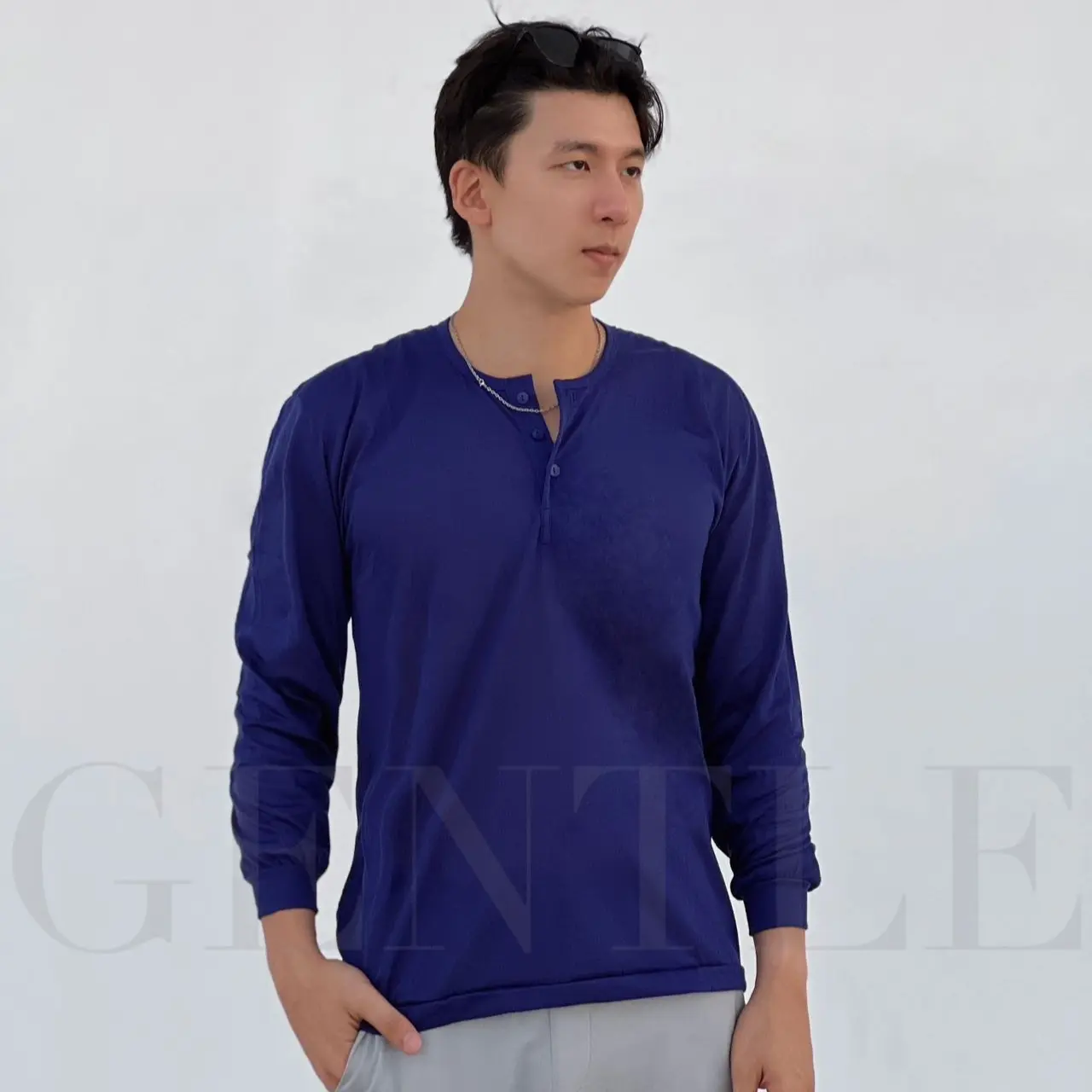 Racer  Chino Shirt 1 Piece Men‘s Polo Shirt Sun Protection Breathable Sweat Wicking Menswear Top Longsleeve Casual Beige Plain
