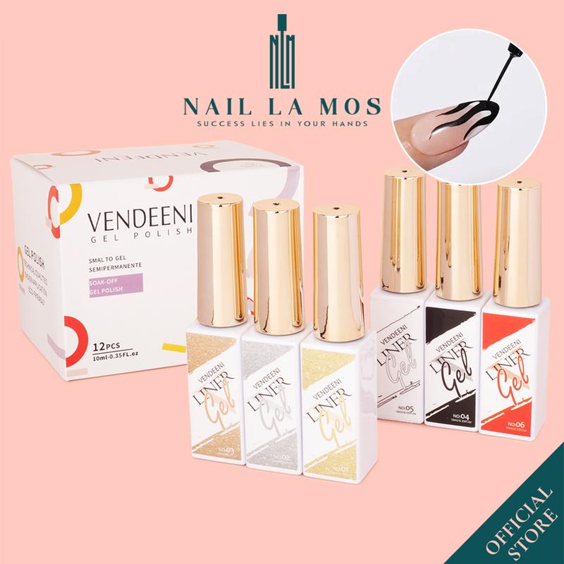 Gel vẽ cọ nét Vendeeni chính hãng 10ml - Sơn gel vẽ trang trí móng nail cọ nét mảnh chất đặc màu đen trắng, nhũ vàng bạc