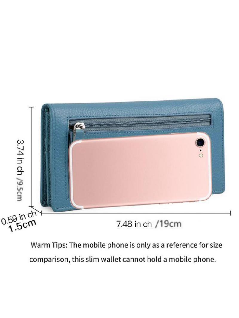 Product Introduction of Genuine Leather Women's Plain Color Leather Wallet, Rfid Blocking Ultra Slim Wallet, Casual Trendy Multi-card Slot Card Bag, Fashionable Wallet for Daily Use 16