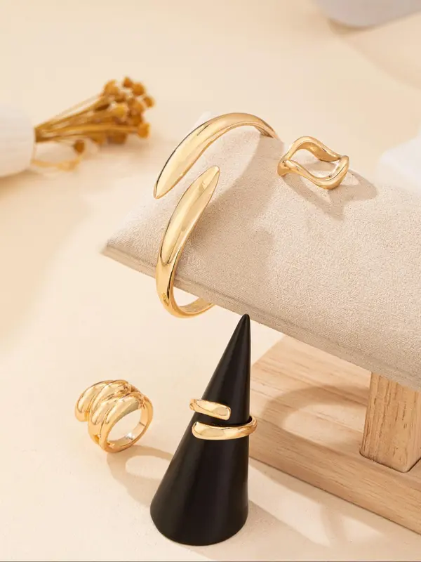 Fashionable Boho Style Cuff Bangle & Cuff Rings, New Trend Elegant Hand Jewelry Set, Trendy & Exquisite Hand Jewelry for Women 4