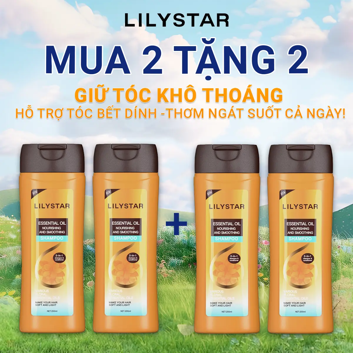 [Mua 2 Tặng 2] Dầu Gội Xả 2 Trong 1 Lilystar - Tinh Dầu Nuôi Dưỡng Giúp Tóc Mềm Mượt (200Ml)