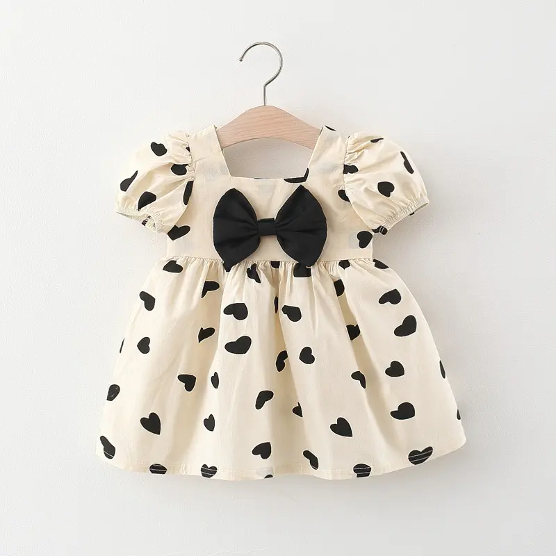 Váy Bé Gái, CozyBaby, Váy Mùa Hè, In Tình Yêu, Váy Công Chúa, Váy Tay Phồng Thích Hợp Cho Bé Gái, Váy Trẻ Em 2