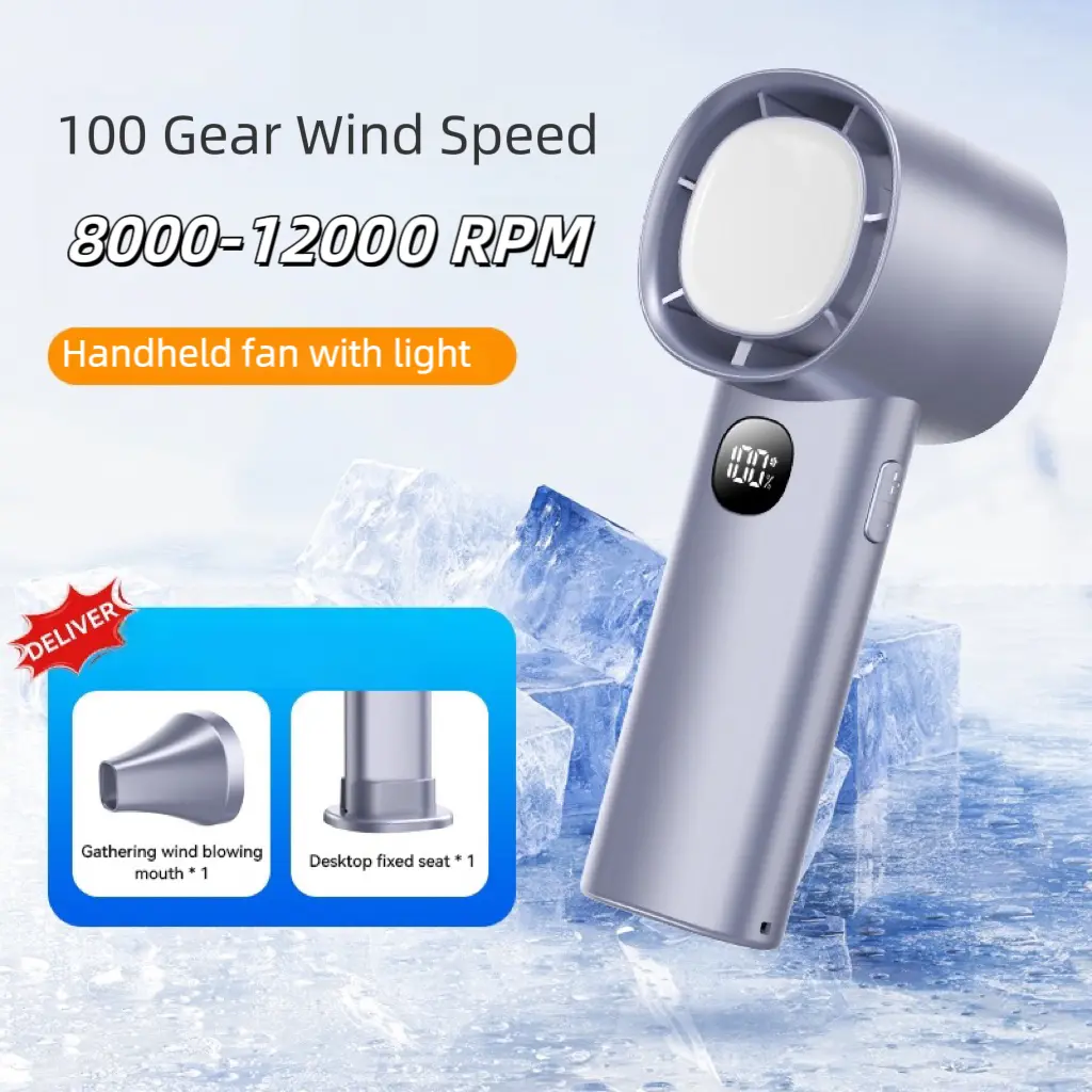 Tiankeplus Portable Mini Fan Turbo High Wind Power 3000 mAh Battery with Flashlight 100 Levels Adjustable