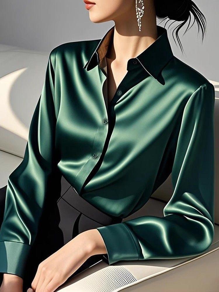2025 Spring New High-End Acetate Satin Dark Green Shirt Women Long Sleeve Fashionable Elegant Blouse - TikTok Shop Philippines 2025 Spring New High-End Acetate Satin Dark Green Shirt Women Long Sleeve Fashionable Elegant Blouse - TikTok Shop Philippines