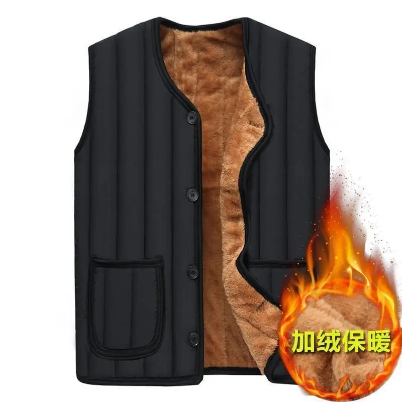 Áo Vest Lót Lông Cừu, Ngoại Cỡ, Dành Cho Nam Trung Người Già Và Cao Tuổi, Lót Lông Cừu, Vải Bông Dày, Phong Cách Bố, Thích Hợp Cho Nam Giới Trung Người Già Và Cao Tuổi, Áo Ghi Lê, Hàng Mới Về, 2024