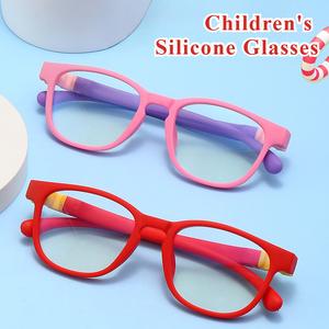 Folding Silicone Frame Kids Glasses Anti-blue Light Toughness Elastic Flat Eyeglasses For Children
