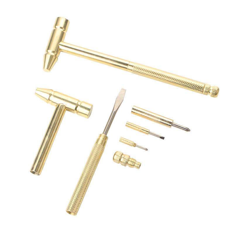 Product Introduction of Outdoor multifunctional small iron hammer, household small hammer, six in one copper plated hammer with small screwdriver inside 5