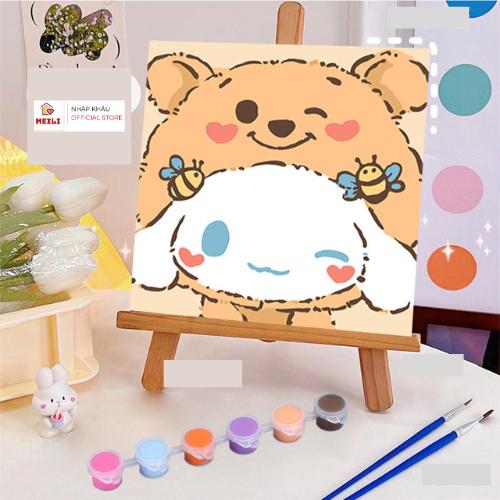 Tranh số hoá Cô Bé Kuromi Hoạt Hình Tranh Tô Màu 20x20cm dễ thương đầy đủ cọ, màu, căng khung sẵn MEILI STORE 2