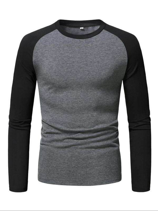 Men's Colorblock Raglan Sleeve Round Neck Tee, Casual Long Sleeve T-shirt for All Seasons, Fashion Men's Top for Daily Wear 2