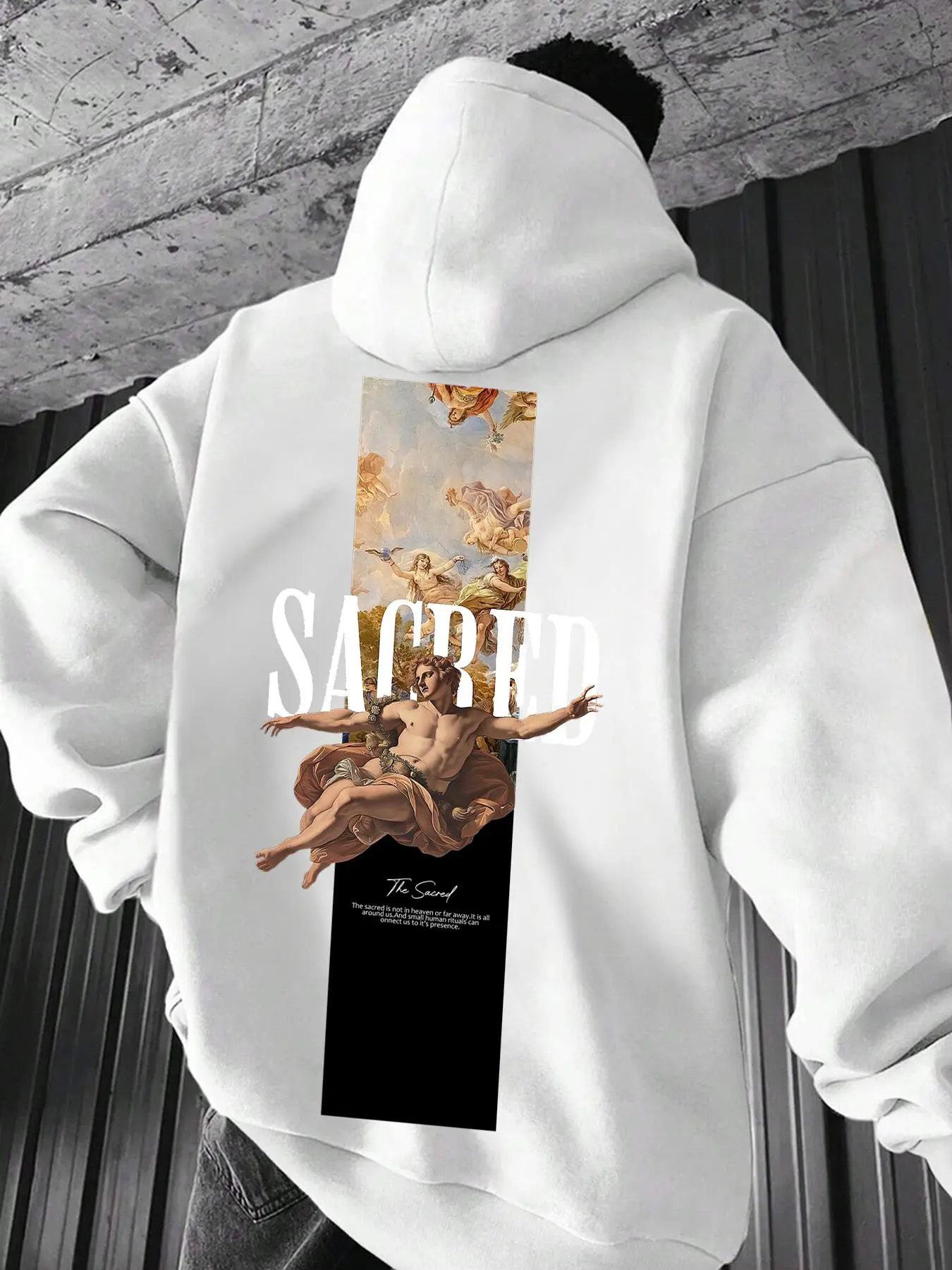 Men's Stone Statue Print Hoodie, Fashion Casual Loose Graphic Hooded Sweatshirt for Daily Outdoor Wear, Men Fall & Winter Clothes
