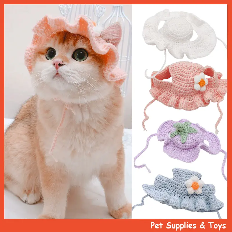 Topi Kucing Rajutan WM - topi haiwan peliharaan, labuh halus, loket, hiasan, keanjalan ...