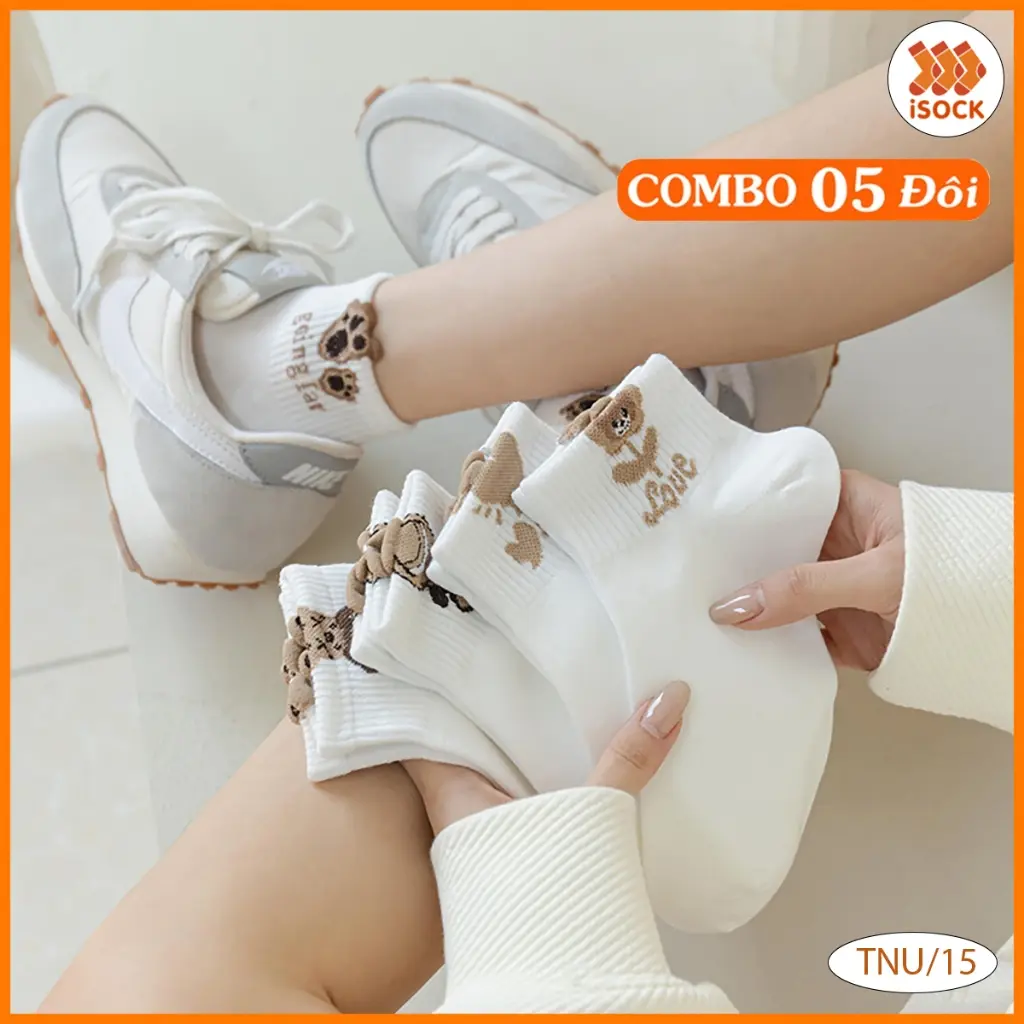 Set 05 Đôi Tất Nữ Cổ Ngắn Trung Cao Dài Thể Thao Thời Trang Vớ Nữ Mùa Hè Cotton Chống Trơn Trượt Đen Trắng Giá Rẻ TNU15